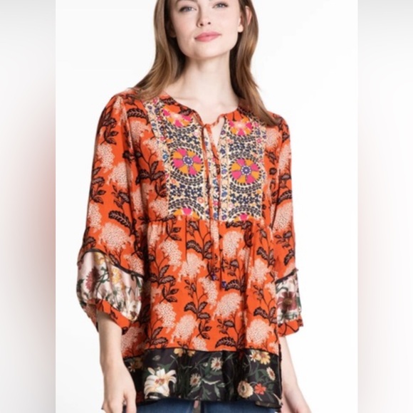 John Mark orange and black tunic Blouse with Relaxed Fit size Large - Picture 3 of 14